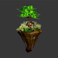 Adorable Orange Game Character Sitting on Floating Island with Green Tree and Grass