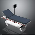 Medical Examination Bed With Blue Mattress White Frame And Digital Display On Wheels