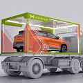 Orange XPeng G6 Electric Vehicle Transported on Truck With Transparent Container