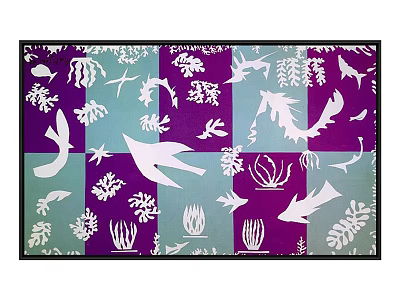Ocean Life Pattern With Purple Turquoise Background And White Fish Silhouettes 3d model