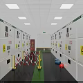 Industrial Control Room Featuring Electrical Control Cabinets Warning Signs Green Floor Safety Helmet Tool Boxes