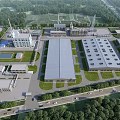 Modern Industrial Factory Complex With Multiple Buildings Green Areas Roads And Parking Lots