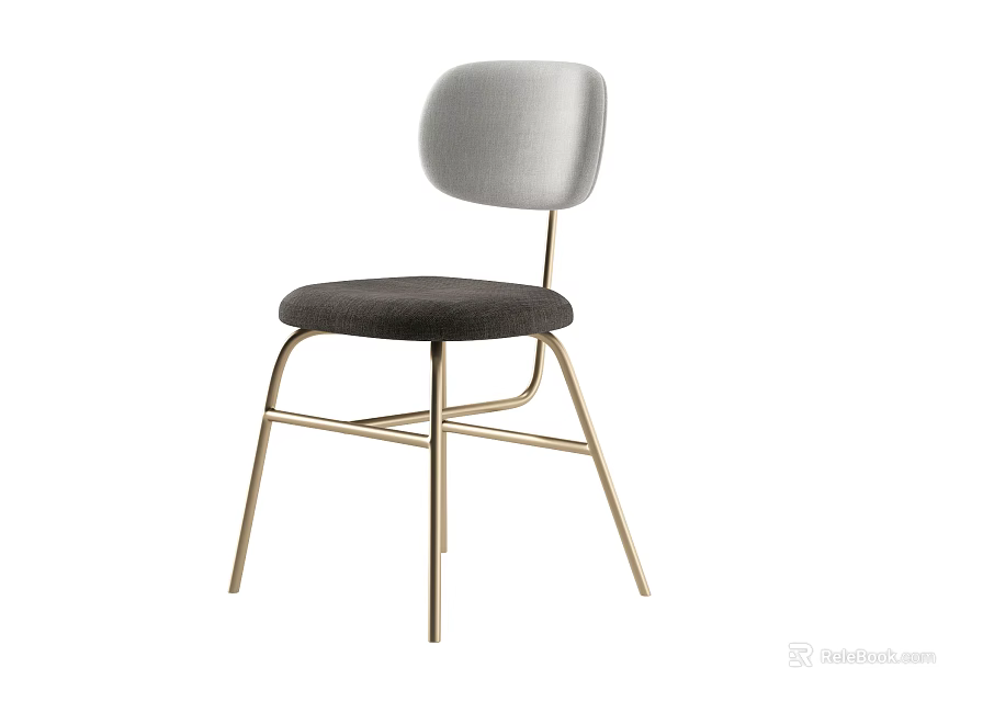 Modern Minimalist Leisure Chair With Gray Upholstered Back Dark Gray Seat And Gold Metal Frame 3d model 