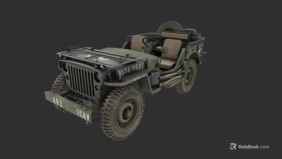 Vintage Military Jeep Olive Green Open Top Design With Off Road Tires And Classic Exterior 3d model 