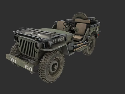 Vintage Military Jeep Olive Green Open Top Design With Off Road Tires And Classic Exterior 3d model