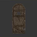 Rustic Wooden Door With Arched Top Small Window And Metal Hinges 3d model
