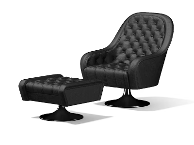 Black Tufted Lazy Sofa With Round Base And Matching Ottoman 3d model
