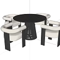 Modern Black Dining Table Set With White Upholstered Chairs And Wooden Legs