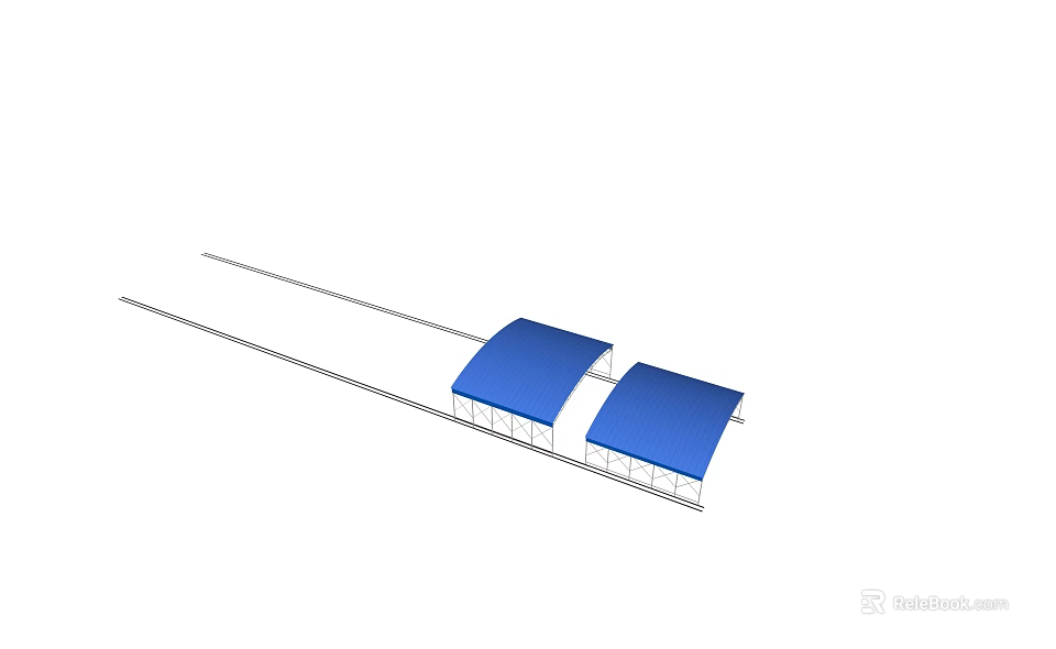 Two Blue Outdoor Canopies With Metal Frame Structure For Sun Protection 3d model 