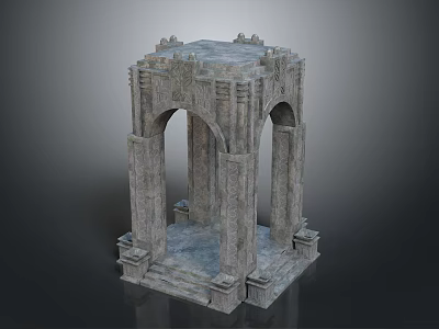 Ancient Classical Stone Arch Structure With Carved Columns And Ornate Design 3d model