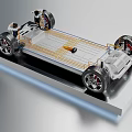 Car Showroom Display Of Detailed Electric Vehicle Chassis Model With Components