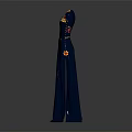 Elegant Blue Long Dress with Gold Accents Red Cuffs and Embroidered Belt