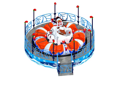 Rotating Amusement Ride With Orange White Cabins Blue Railings Red Decorative Lights And Entry Stairs 3d model