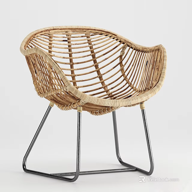 Rattan Leisure Chair with Modern Curved Design and Metal Legs for Home 3d model 