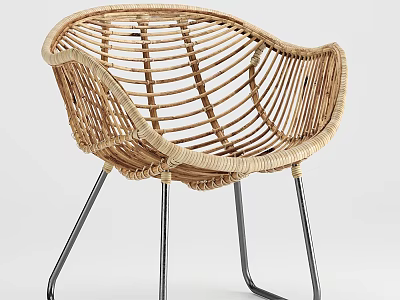 Rattan Leisure Chair with Modern Curved Design and Metal Legs for Home 3d model