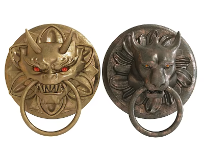 Vintage Brass Door Knockers With Animal Head Design And Ring Handles 3d model