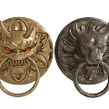 Vintage Brass Door Knockers With Animal Head Design And Ring Handles