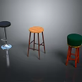 Three Different Bar Stools Black Wooden Green With Metal Base And Wooden Legs