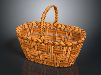Handwoven Brown Storage Basket With Braided Design And Handle For Household Use 3d model