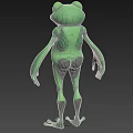 3D Green Frog Model With White Belly Big Eyes And Standing Pose