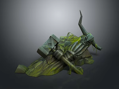 Moss Covered Stone Creature Character with Horned Structure and Natural Elements 3d model