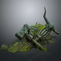Moss Covered Stone Creature Character with Horned Structure and Natural Elements