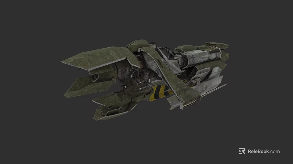 Futuristic Green Military Armored Aircraft With Detailed Mechanical Structure 3d model 