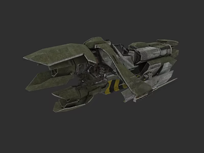 Futuristic Green Military Armored Aircraft With Detailed Mechanical Structure 3d model
