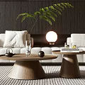 Modern Living Room Interior With Wooden Tea Tables Teapot Glass White Sofa And Green Plant