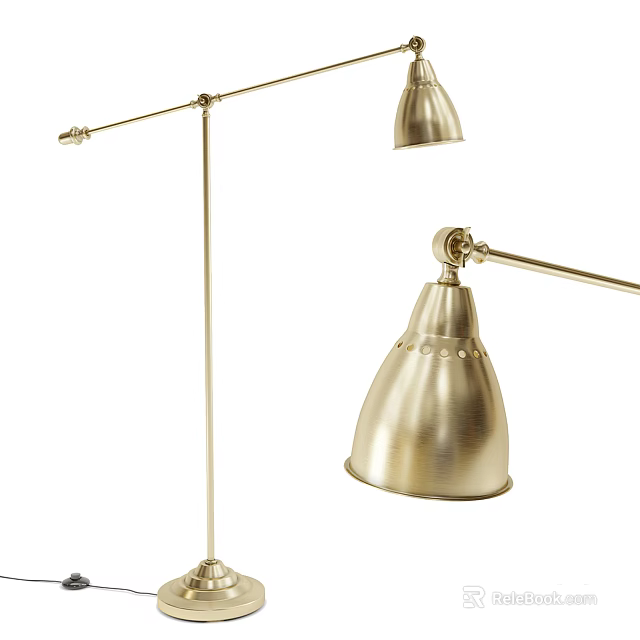Modern Metal Floor Lamp Featuring Adjustable Arm And Riveted Conical Shade 3d model