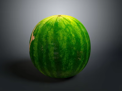 Whole Green Striped Watermelon on Gray Background for Fresh Fruit 3d model