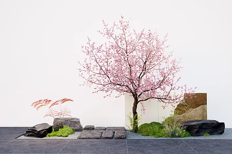 Landscape modeling tree courtyard tree peach tree stone wall Ting step micro terrain 3d model