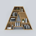 Creative Wooden A Shaped Bookshelf with Books Decorative Items and Small Plant