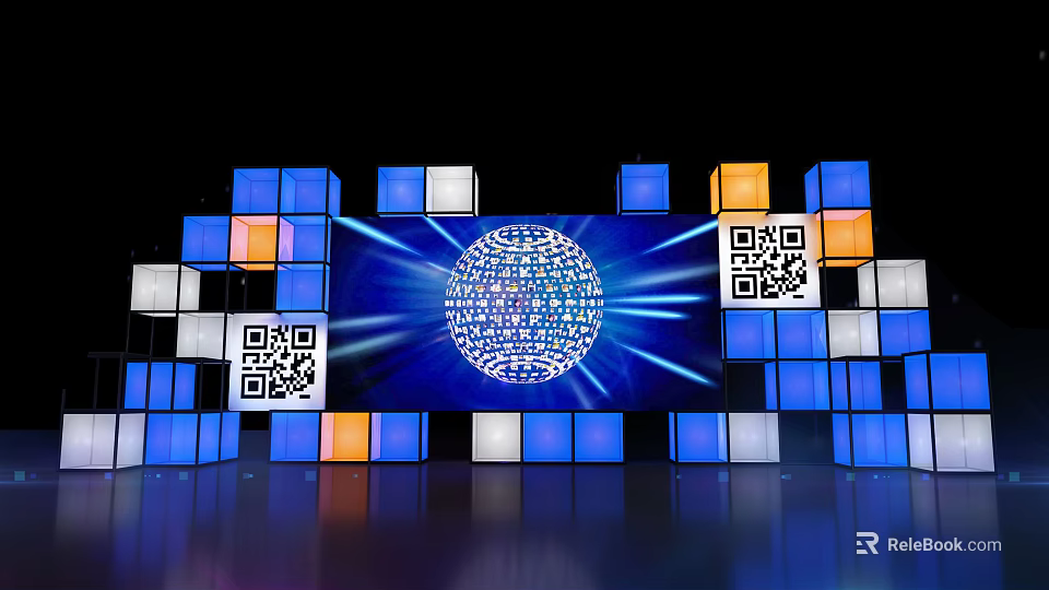 Check In With Illuminated Sphere And QR Codes On Colorful Blocks 3d model 