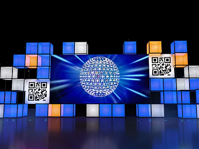 Check In With Illuminated Sphere And QR Codes On Colorful Blocks 3d model