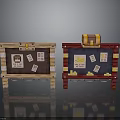 Game Style Brown And Red Chests With Maps And Gold Coins Decoration