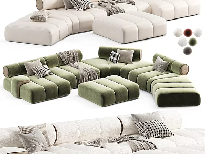 Modern Sectional Sofa With Multiple Colors Pillows Throws And Soft Fabric 3d model
