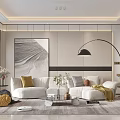 Modern Living And Dining Room Interior With TV Wall Yellow Armchair Coffee Table Floor Lamp