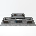 Modern Gray Sofa With Brown Armchairs And Black Frame Coffee Table Set 3d model