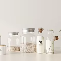 Glass Kitchen Storage Jars And Containers With Oats Milk Bottle And Plant
