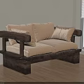 Two Seater Sofa With Wooden Frame Brown Cushions And Throw Pillows In Living Room