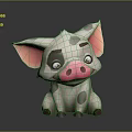 Cute 3D Cartoon Pig Game Movie Character With Gray Body Big Ears And Spots