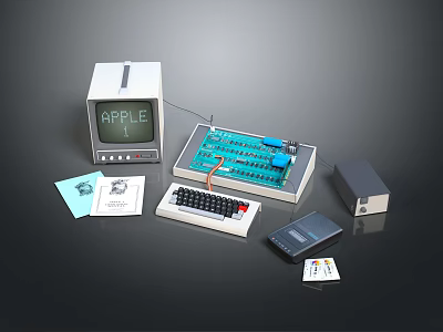 Apple I Computer With Monitor Keyboard Circuit Board Cards And Box 3d model