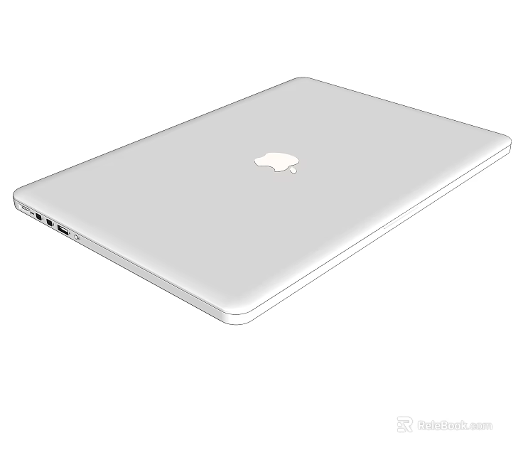 Silver Apple Laptop Featuring Sleek Design And Visible Side Ports 3d model 