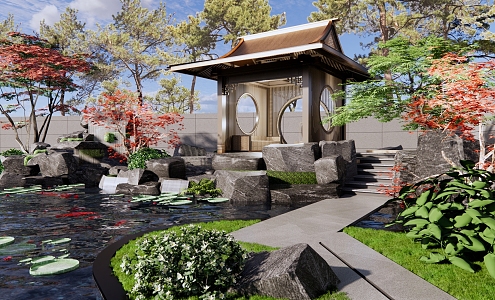 New Chinese-style Courtyard Garden Villa Garden rockery running waterscape gallery garden waterscape fishpond 3d model