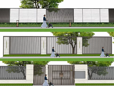 Modern Building Exterior Wall With Grille Design Green Trees Lawn And Pedestrian Path 3d model
