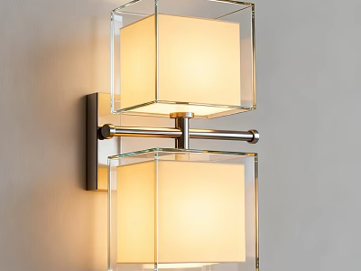 Modern Glass Wall Lamp with Double Square Shades and Metal Bracket Warm Light Glow 3d model