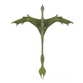 Green Pterosaur Soaring With Extended Wings And Long Tail In Air