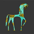 Horse Shaped Turquoise And Gold Decorative Ornament Set With Intricate Patterns For Home Decor