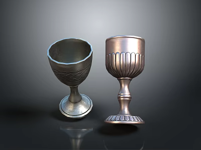 Elegant Silver And Bronze Metal Goblets With Carved Patterns For Household Use 3d model